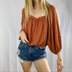 Free People balloon sleeve square neckline flowy